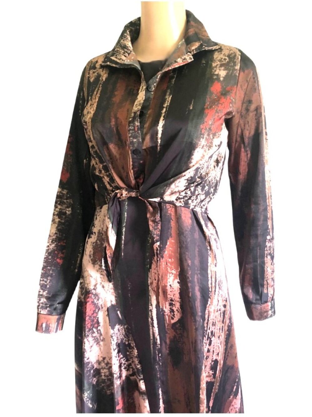 Abstract Brushstroke 2 Pc Dress Set Sleeveless Midi Dress & Tie Front Jacket S